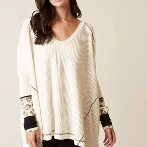 Free People Waffle Knit Cozy Thermal Top Neutral